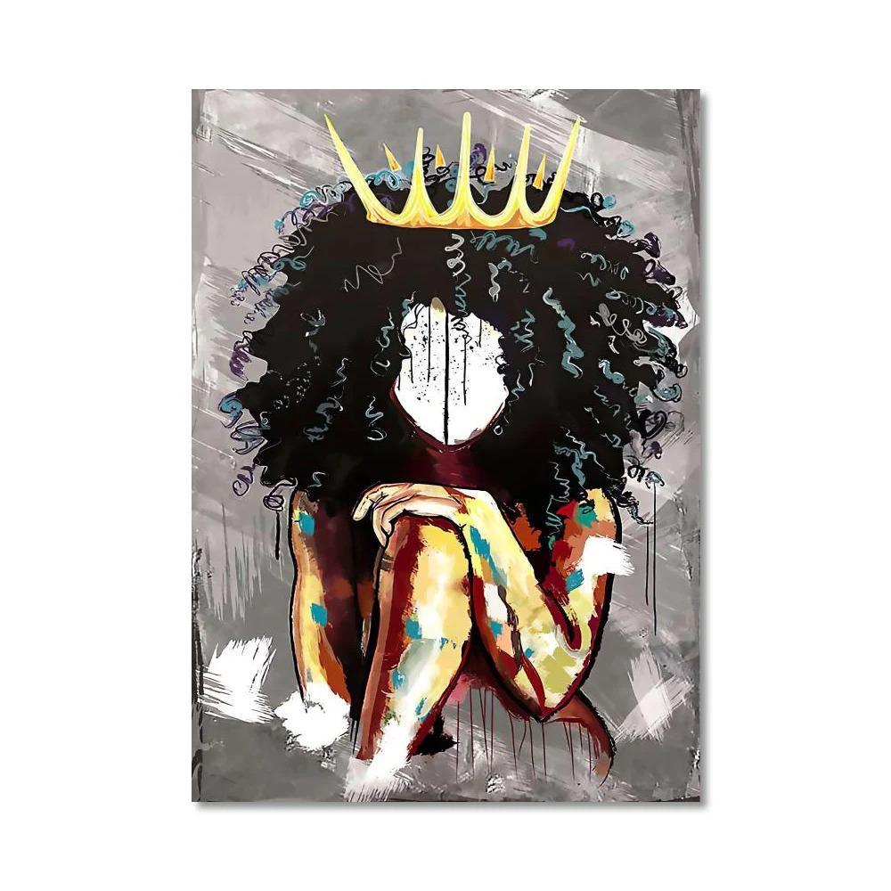 Black Woman With Crown Model Wall Art Poster Faceless Nordic Mural Modern Home Decor Canvas Pictures Prints Living Room Decorate
