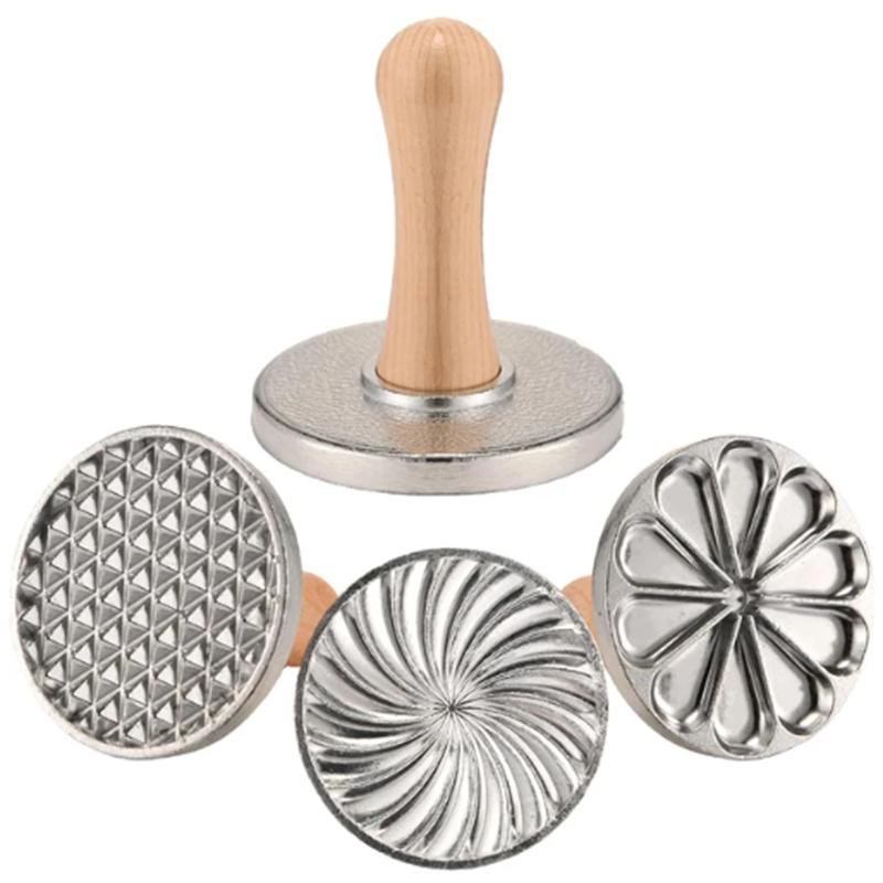 Cookie Cutter Aluminum Alloy Cookie Stamps with Wooden Handle Smile Heart Pattern DIY Hand Press Cookie Mold for Festival Party