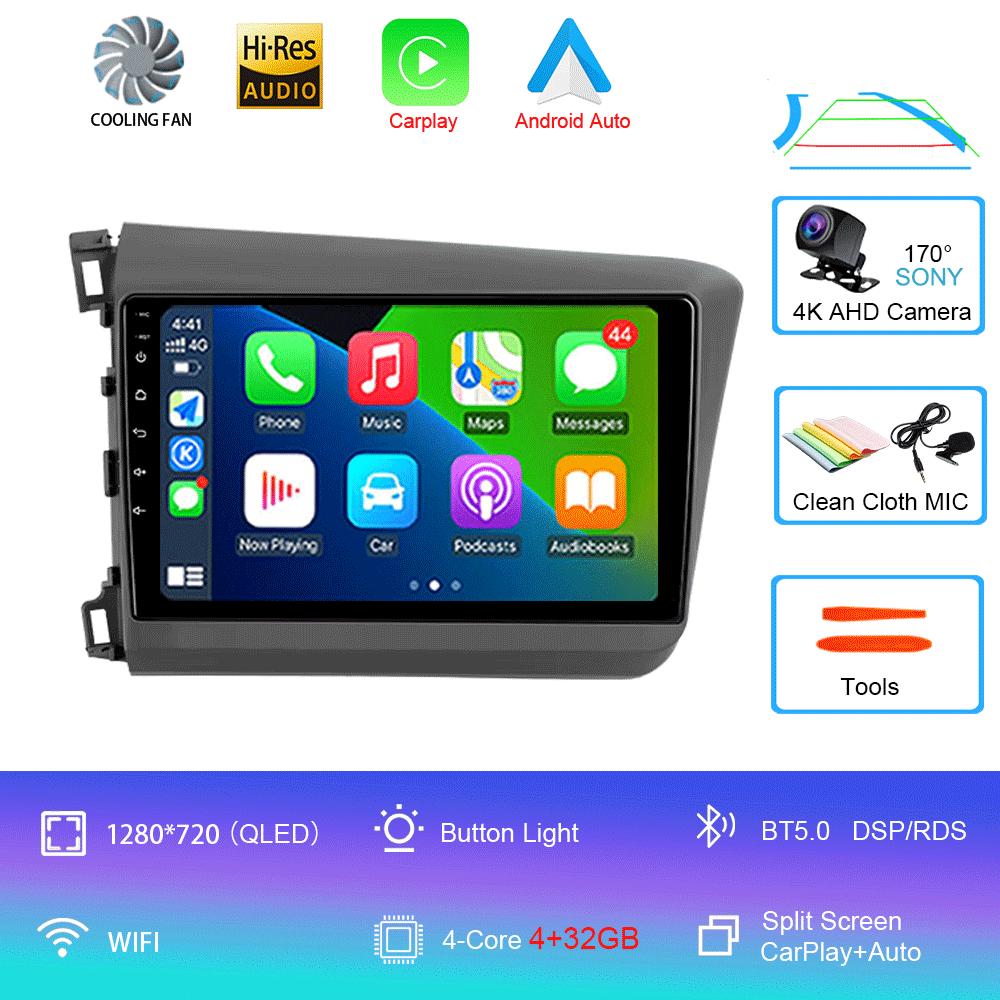 

Car Radio Carplay Auto WIFI+4G For Honda Civic 2012 2013 2014 2015 Android 14 Multimedia Player Stereo GPS Head Unit No DVD 2Din