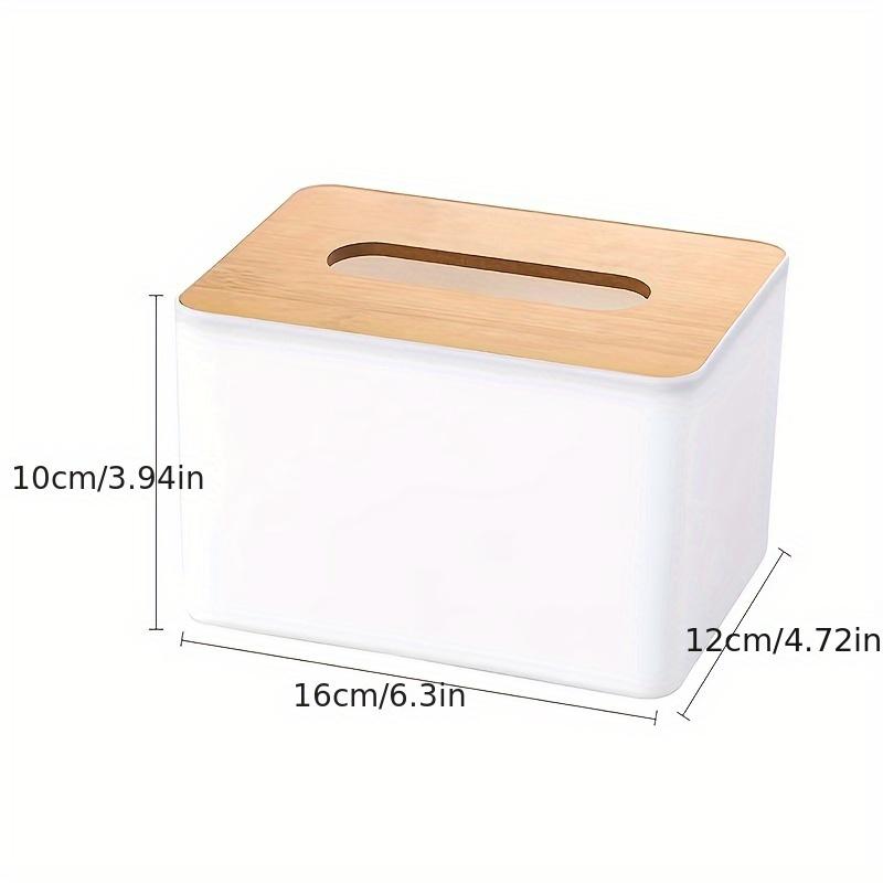 Modern White Plastic Tissue Box with Bamboo Lid - Stylish Rectangular Dispenser for Kitchen, Bedroom or Living Room