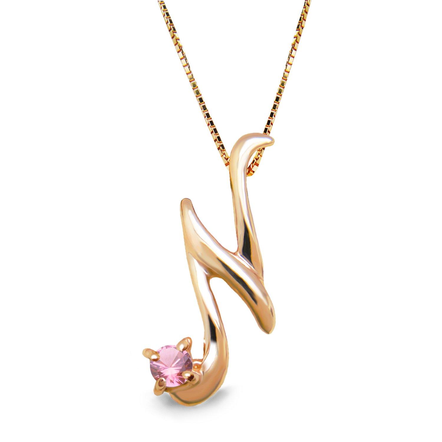 

Miwahouseki Initial N Necklace in Pink Gold with Your Choice of Birthstone and Pink Tourmaline (October)