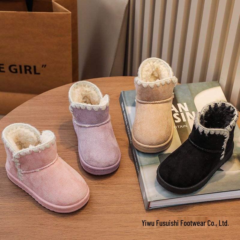 2025 Korean Style Suede Girls' Breathable All-Season Warm Snow Boots, Cotton Boots for Middle and Big Kids