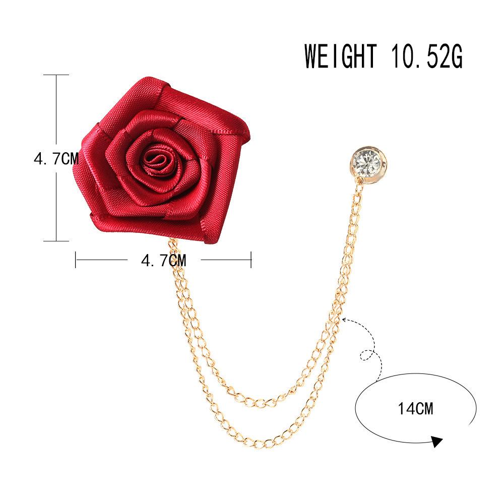 Brooch, Stylish Fabric, Handmade Red Rose Fringed Chain Corsage