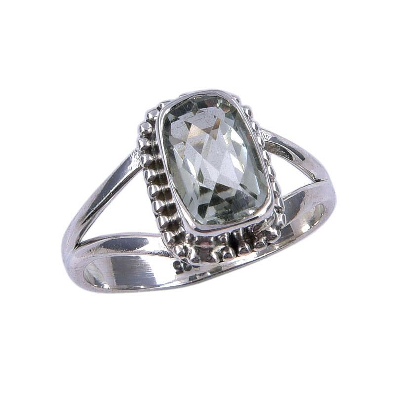 Natural Green Amethyst Gemstone 925 Solid Sterling Silver Gift Ring S.7.5 G2v92