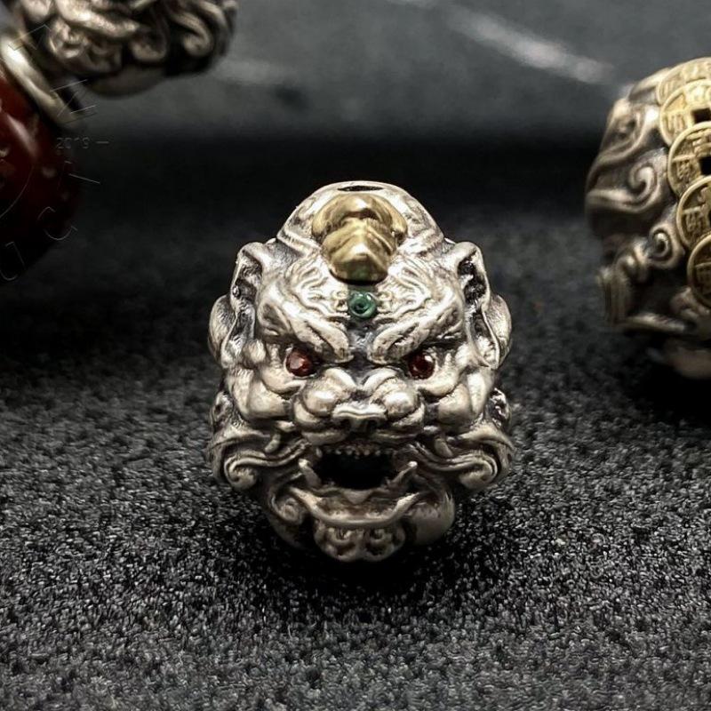 Tibetan Taoist Five Emperors Coin Pixiu Beads with Back Cloud Design - DIY Cultural Play Accessories.