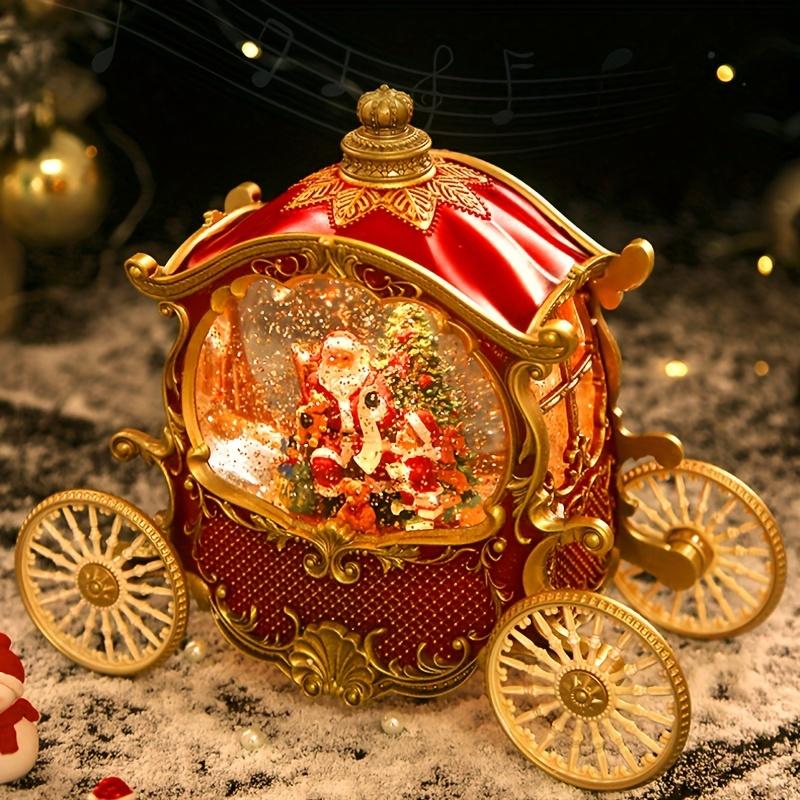 1pc Vintage Christmas Carousel Music Box with Snow Globe, Resin and Acrylic, Festive Holiday Decoration, Battery Operated 3 AA Not Included