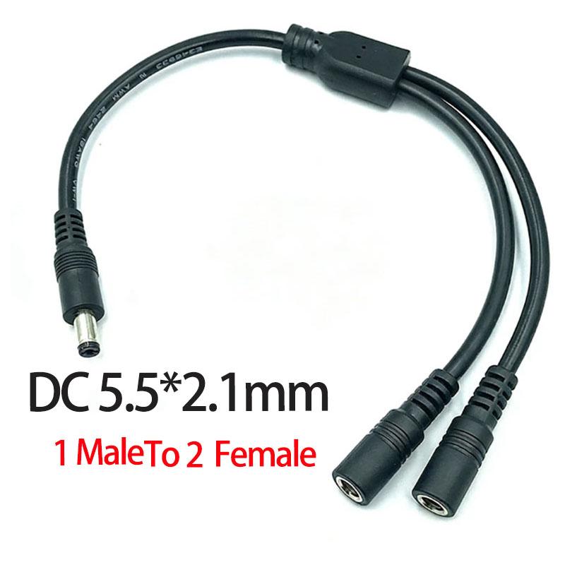 1PC DC 5.5mm*2.1mm 1 To 2 Connector Male To Female Plug DC Power Splitter Cable CCTV LED Strip Light Power Supply Adapter 18AWG