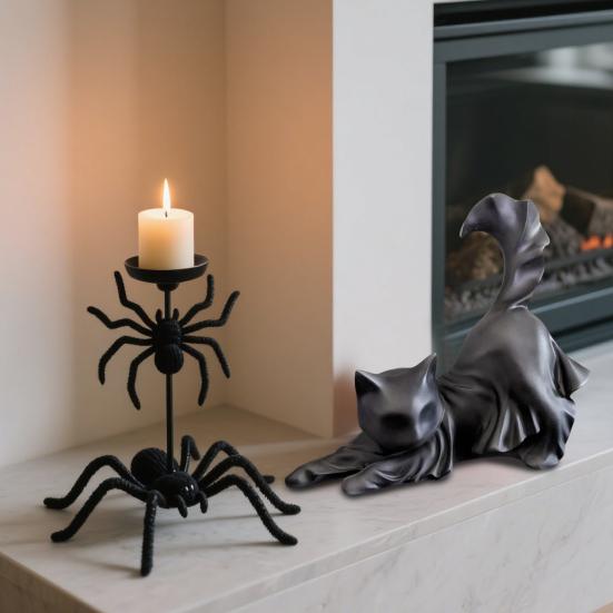 Ghost Black Cat Ornament Resin Halloween Ghost Cat Figurine Spooky Kitty Desktop Sculpture Gift for Cat Lovers