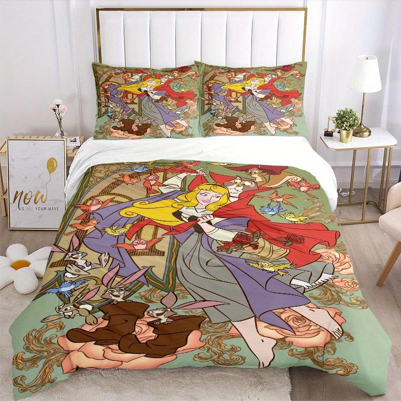 3pcs Aurora Sleeping Beauty Printed Quilt Set - Soft and Comfortable Quilt Cover for Bedroom, Guest Room and Dormitory Decorative Bedding Set 1 D