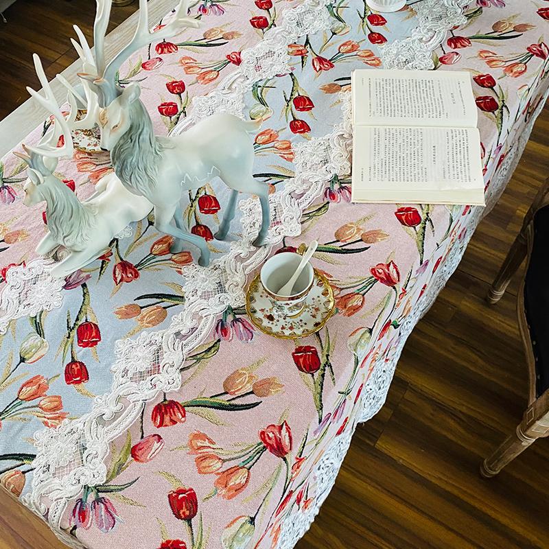 Nordic Style Dining Table Cloth Mat Light Luxury and High-end Felt Cover Cloth Embroidered Lace Tea Table Rectangular Tablecloth