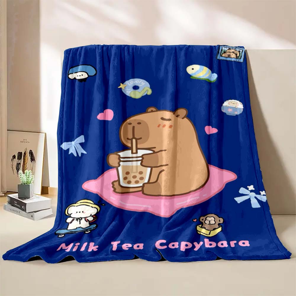 Cute Capybara Cartoon Printed Blanket Warm Soft and Comfortable Home Travel Blanket Sofa Bedding Cover Blanket Kids Holiday Gift