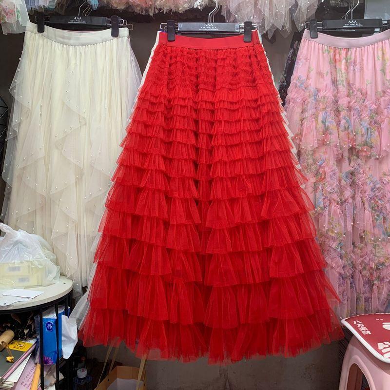 

Solid Color High Waisted Pleated Skirt Women s Pure Color High Waist Crimp Skirt Big Red L