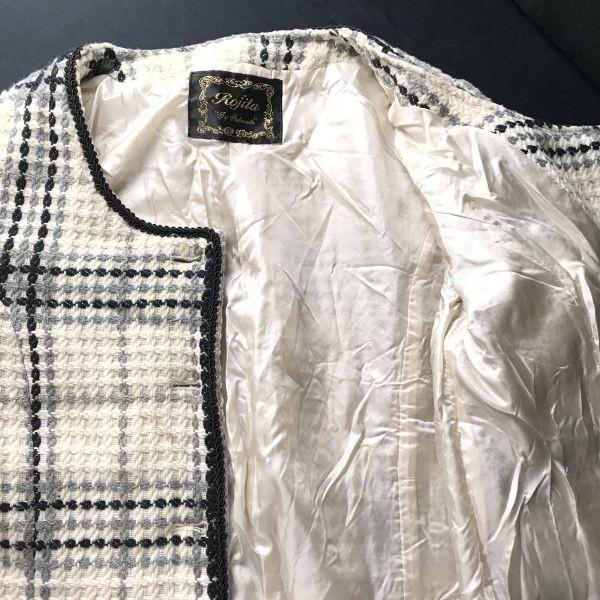 Rojita Tweed No Collar Jacket Women’s S-M White Black Check(USED)