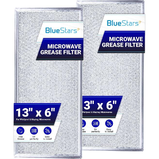 BlueStars 2-Pack W10208631A Microwave Grease Filter Replacement 5.78 x 12.91 Aluminum Mesh Screen Grease Filters - Compatible with Whirlpool G.E
