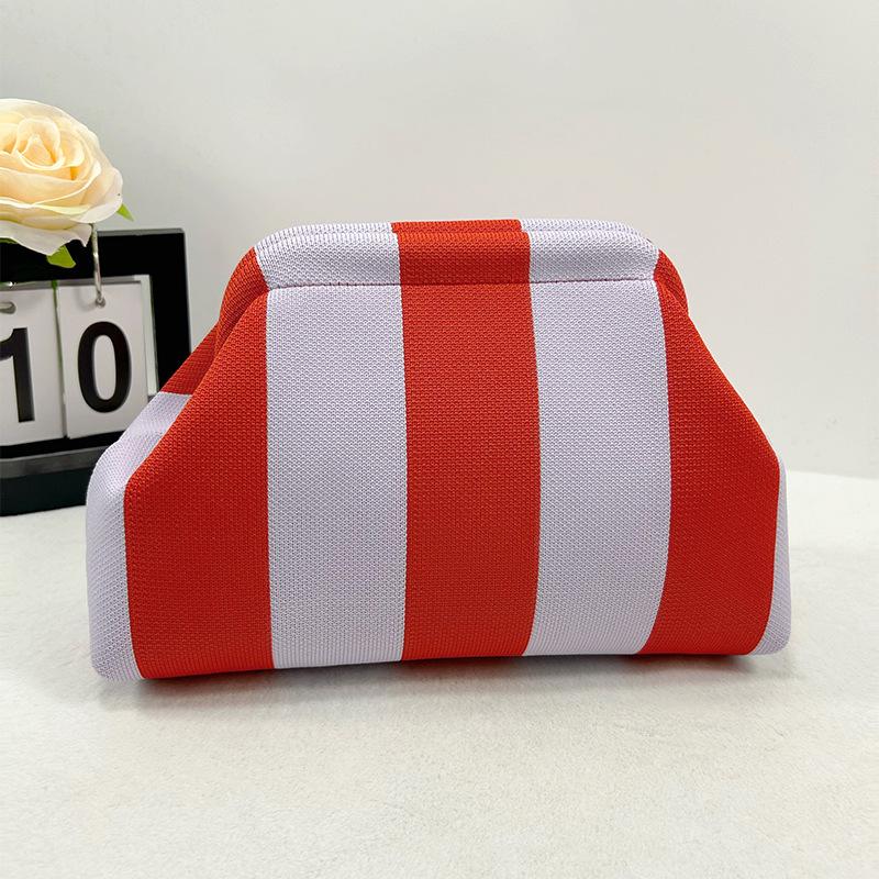 Knitted bag, striped clutch bag, women's flying woven clouds, versatile temperament, portable cosmetic bag, large capacity