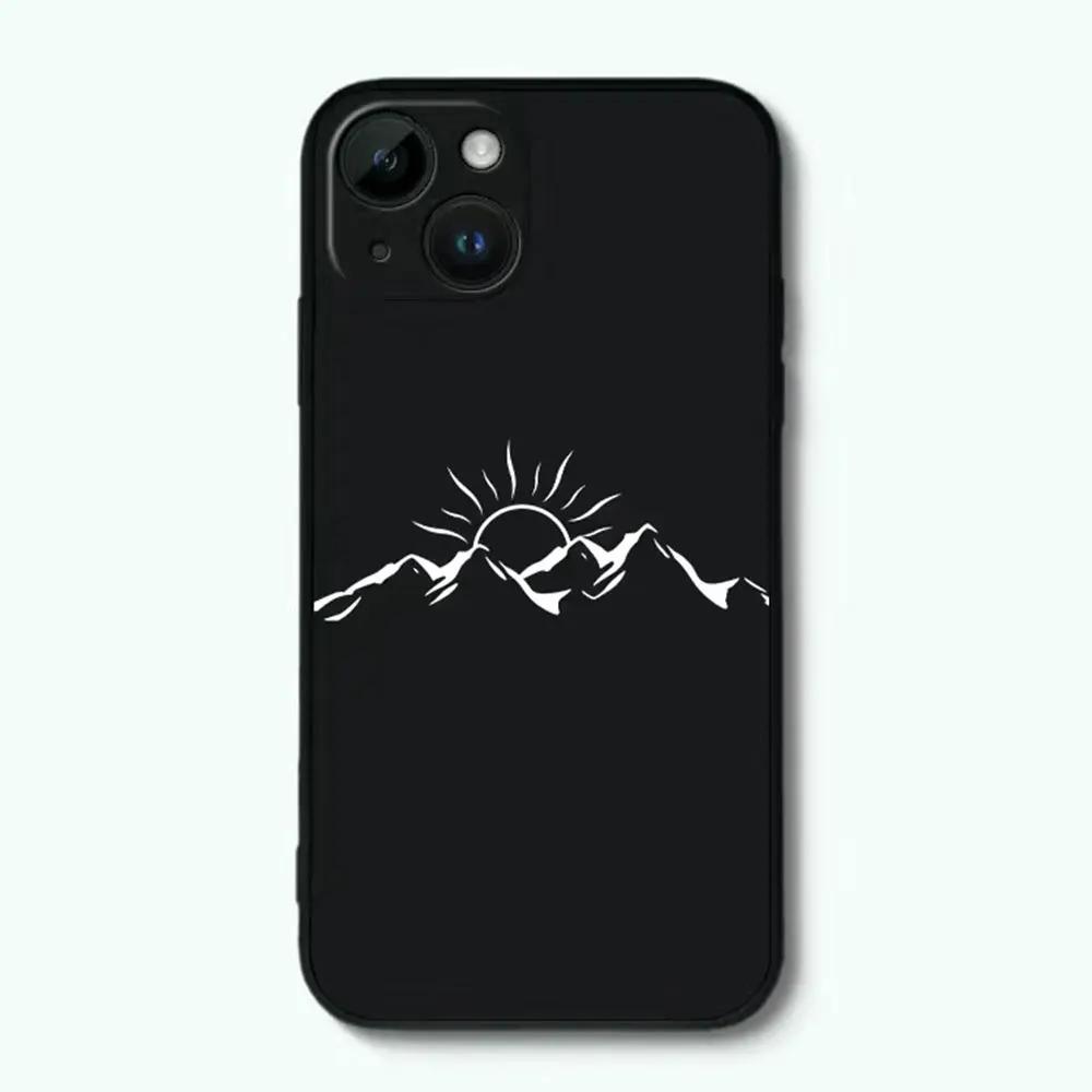 

Line Mountain Scenery Phone Case for IPhone 16 15 Pro Max 13 12 11 XS MAX X 7 8 14 Plus Shockproof Simple Sun Moon Couples Cover For iPhone 14 ProMax