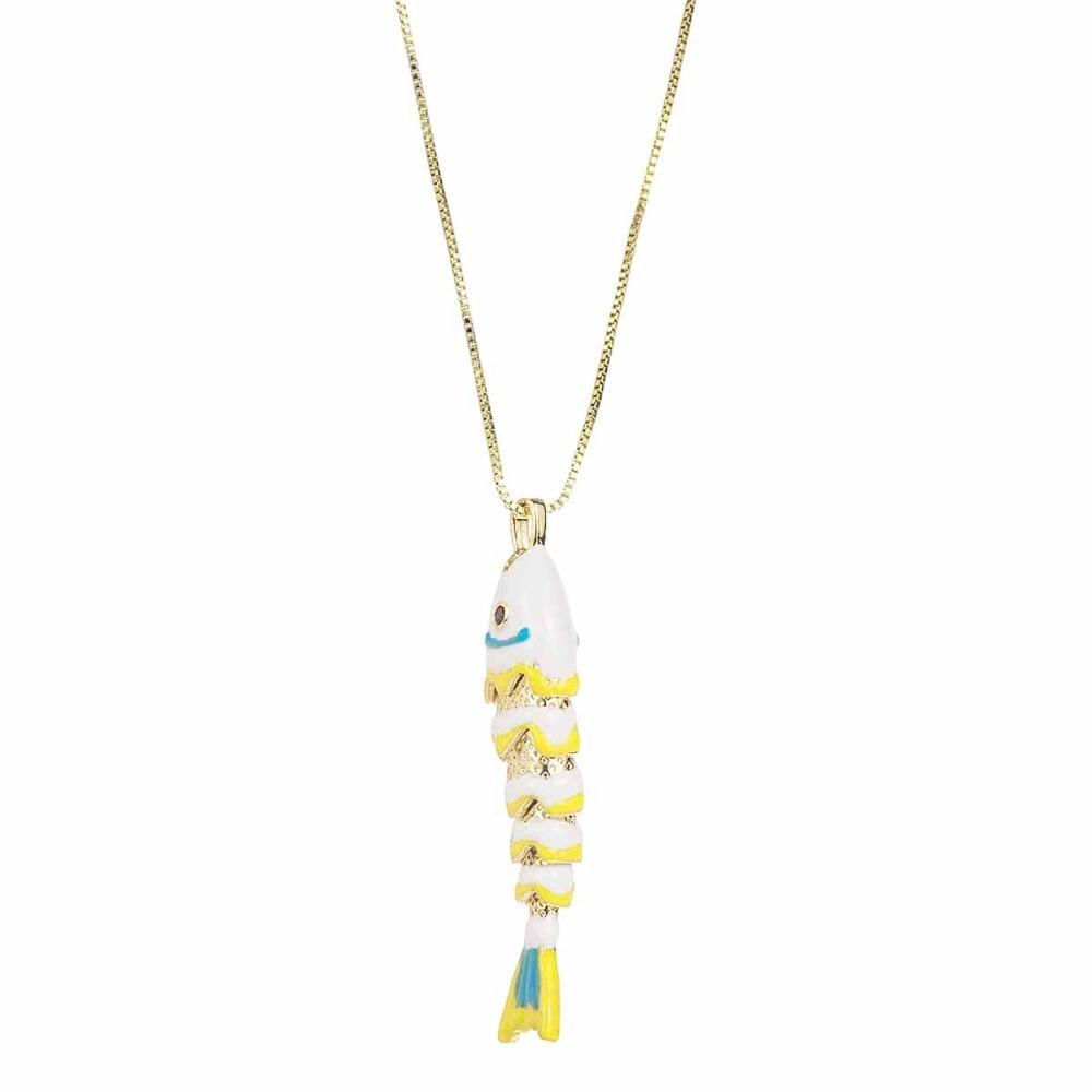 Collier Vitré Mobile Bijoux Dorés Colorés Personnalité Collier Poisson Émail Femme