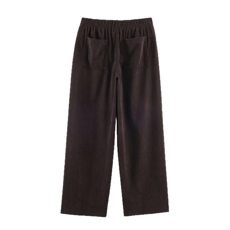 European & American Style Women's Corduroy Blazer and Wide-Leg Pants Set