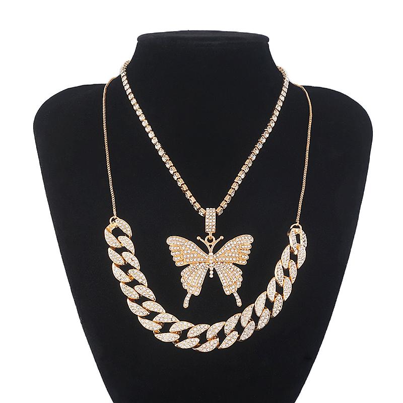 Fashion Creative Rhinestone Butterfly Perfume Keychain Hip Hop Cuban Necklace No. 5 Pendant for Women Elegant Holiday Jewelry