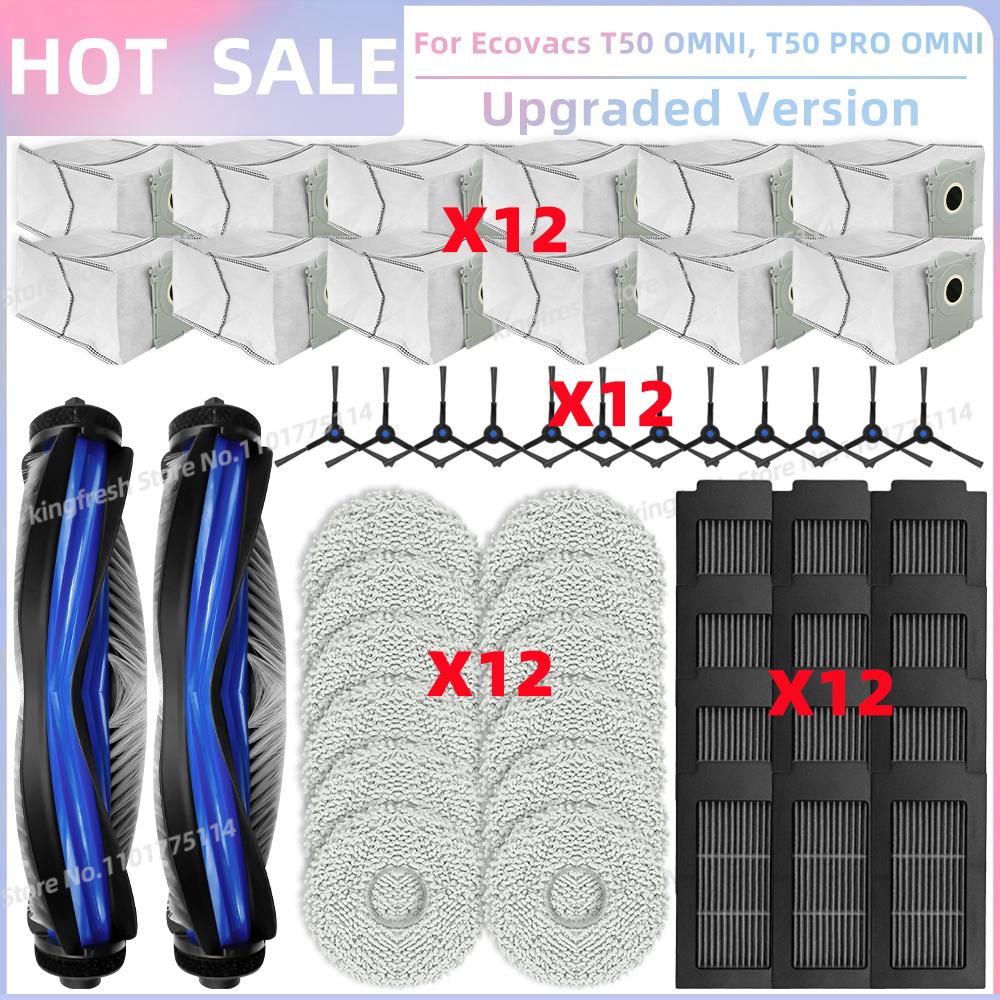 Fit For ECOVACS T50 PRO OMNI / T50 OMNI Vacuum Parts Main Roller Side Brush HEPA Filter Mop Cloth Dust Bag