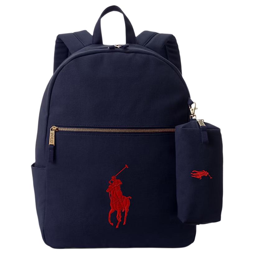 

Polo Ralph Lauren Embroidered Pony Logo Cotton Backpack Large Women backpack Blue 9AR071BCV Basic Set (Bag+Dust Bag)