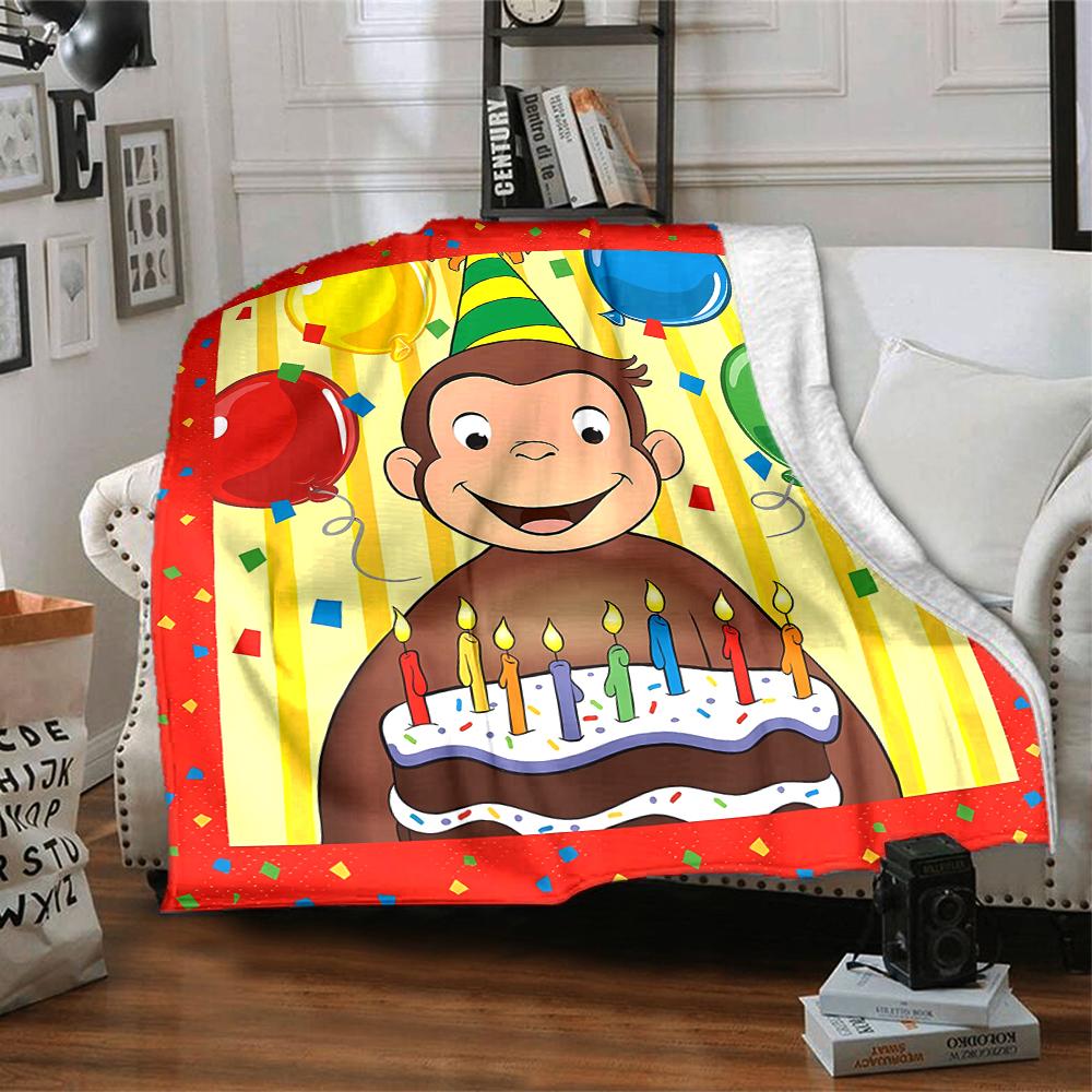 1pc Curious George (3) Blanket, Gift, for Men and Women, Soft Blanket, Good for Sofa Bed Couch Travel, Lightweight Flannel Blanket