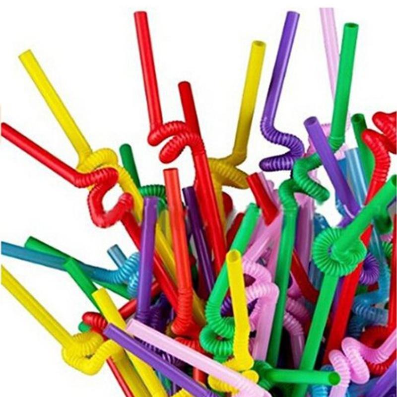 100Pcs Flexible Drinking Straws Kids Party Item Wedding Birthday Party