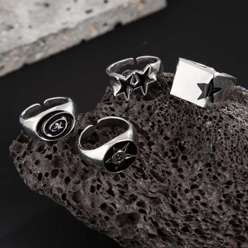 European and American Five-pointed Star Ring Men's High-end Hip-hop Niche Personality Ring Set Men's Jewelry