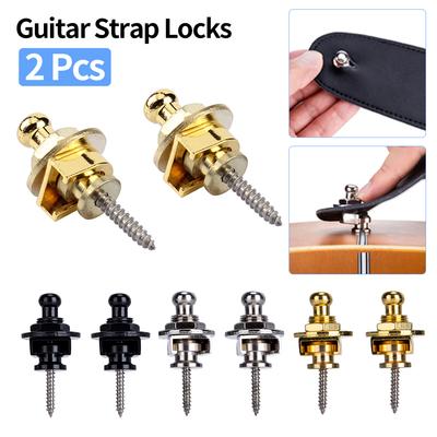 2 Pcs Guitar Strap Locks Straplock Round Chrome Head Guitar Strap Locks System Parts for Electric Guitar Bass Guitar Accessories