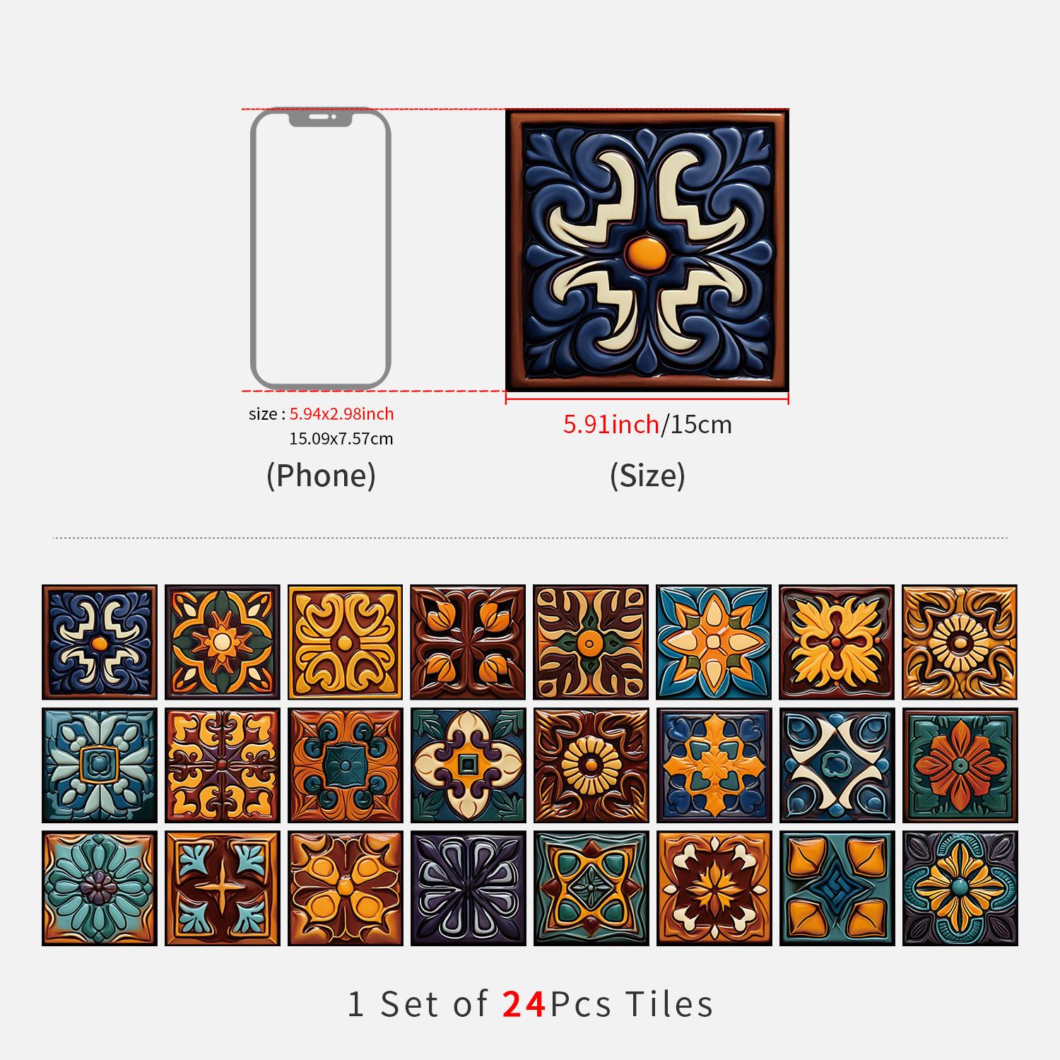 

24 шт./компл. мексиканская плитка на фартук, наклейки на стену для кухни и ванной комнаты, утолщенные водонепроницаемые и съемные самоклеящиеся обои 15*15cm 24Pcs