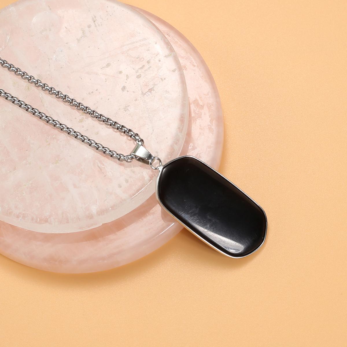 

Новый стиль ожерелье натуральный камень аметист/агаты прямоугольное ожерелье с подвеской для подарка на день рождения цепочки 60 см Black Agate/43x22mm