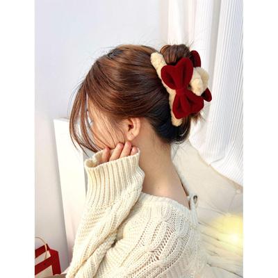 Weihnachten Plüsch Schleife Haarspange - Vintage Stil Haarnadel für Frauen, Süßes und Schickes Hochsteckfrisur-Accessoire