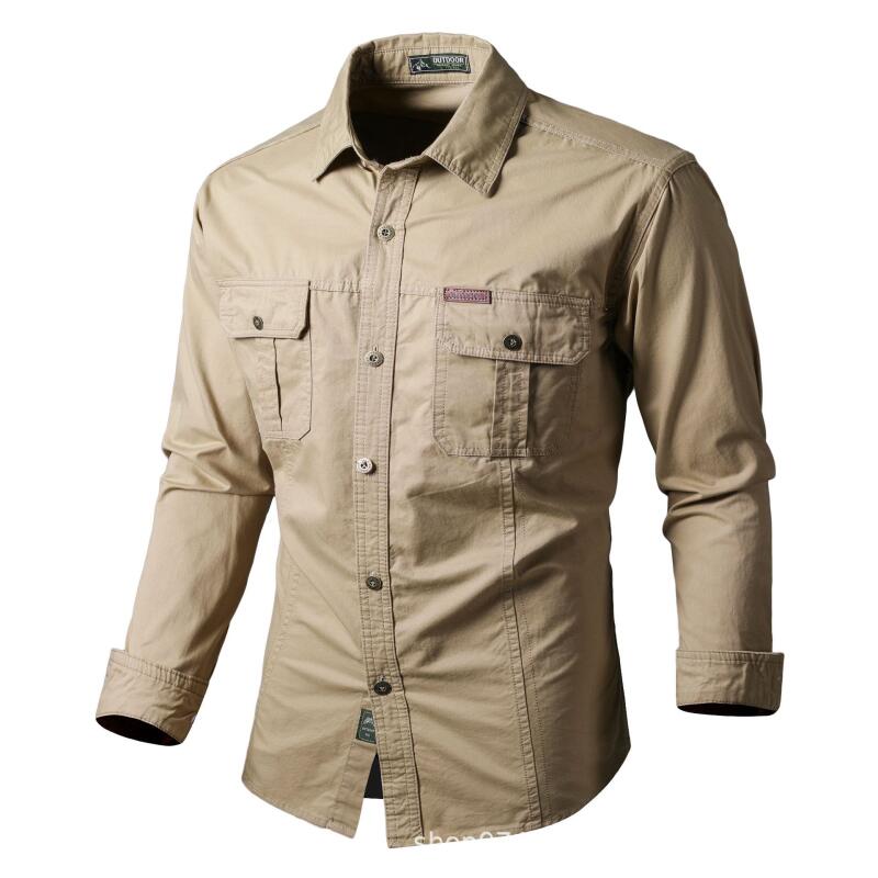 Camicie Cargo in Cotone Primavera Autunno Uomo Manica Lunga Outdoor Casual Stile Papà Top Uomo Camicia Casual Gioventù di Mezza Età Blusa