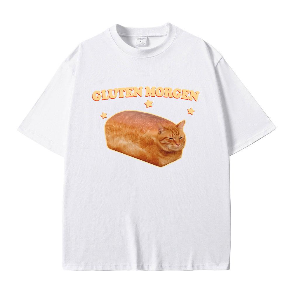Gluten Morgen Funny Cat Meme TShirt Silly Cats T Shirts Unisex Unisex Casual Humor Tee Shirt Male Vintage Cotton Oversized TShirts