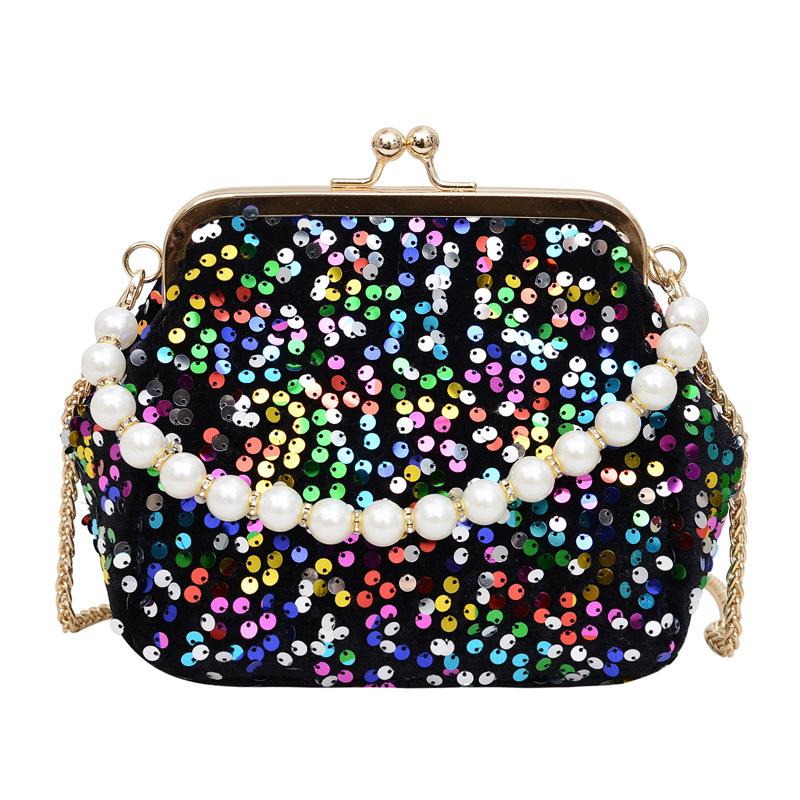 Sac à main tendance personnalisé à boucle clip, sequins, chaîne de perles brillantes, sac bandoulière portable, style exotique, sac de soirée