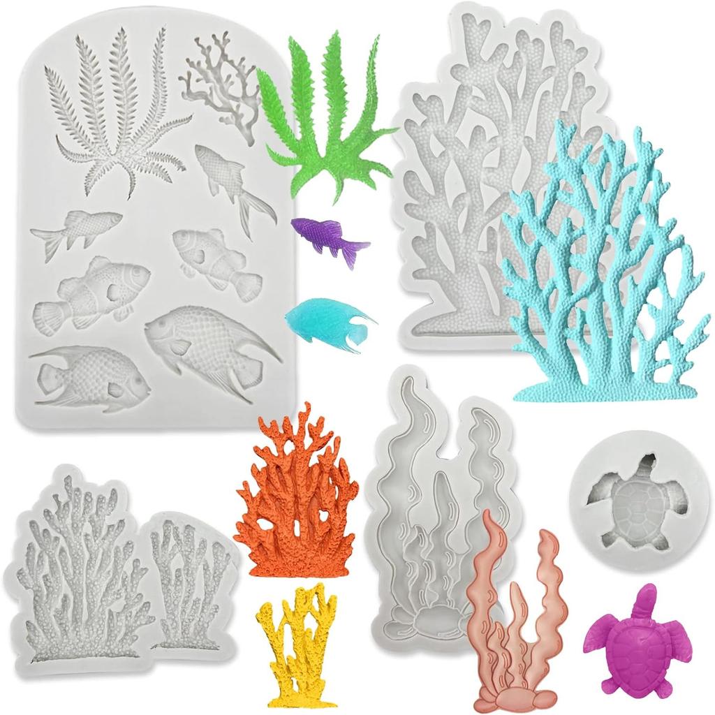 Mermaid Theme Cake Fondant Mold 3pcs Mermaid Tail Under the Sea Silicone Baking Mold forChocolate Candy Cake Decoration