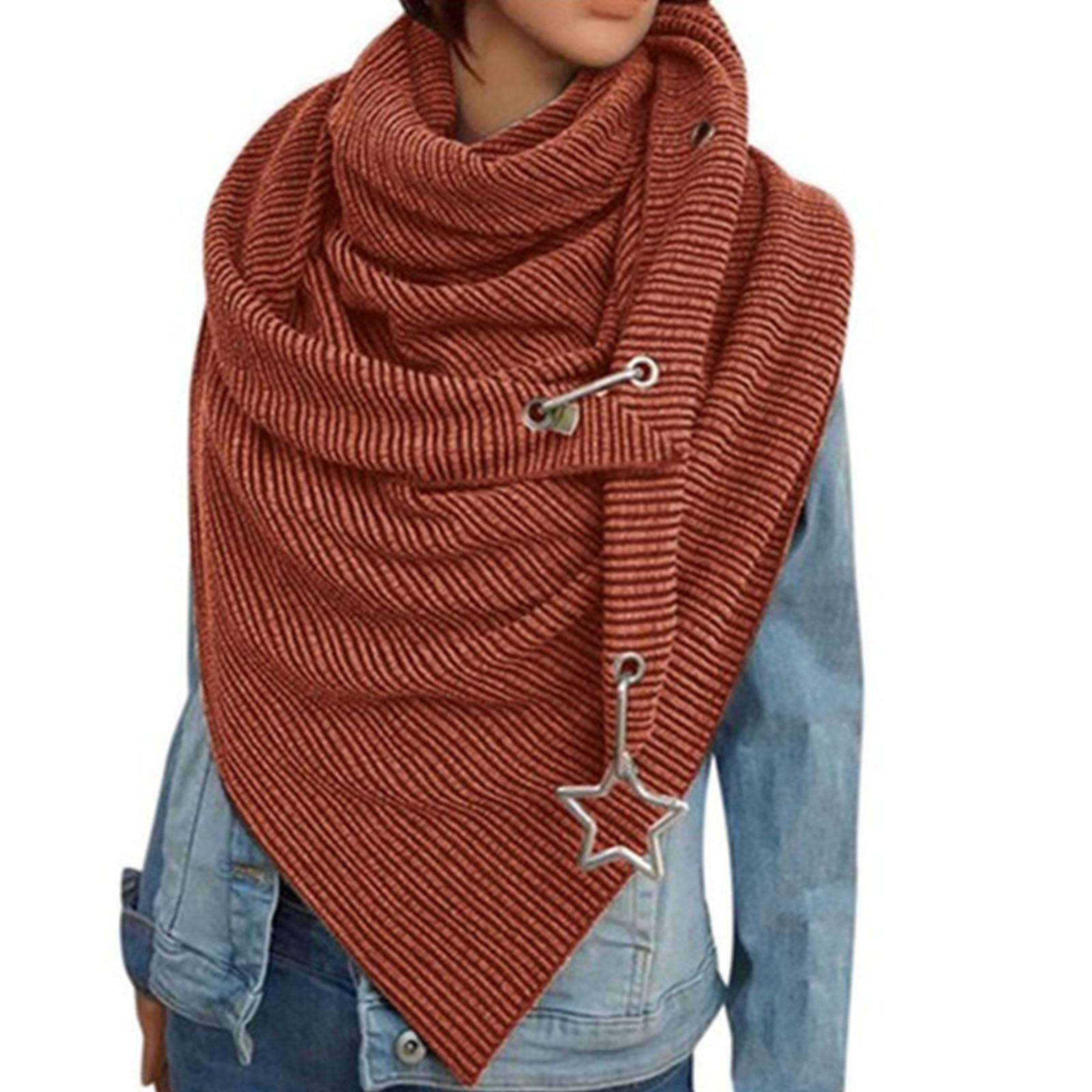 

Женский И Зимний Модный Утолщенный Теплый Однотонный Шарф со Звездой One Size коричневый