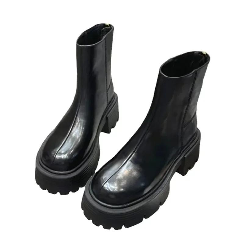 Fashion Fashion Women's Ankle Boots High Heel Round Head Thick Heel Back Zipper Fashion Boots Platform Shoes Boots Women 2024