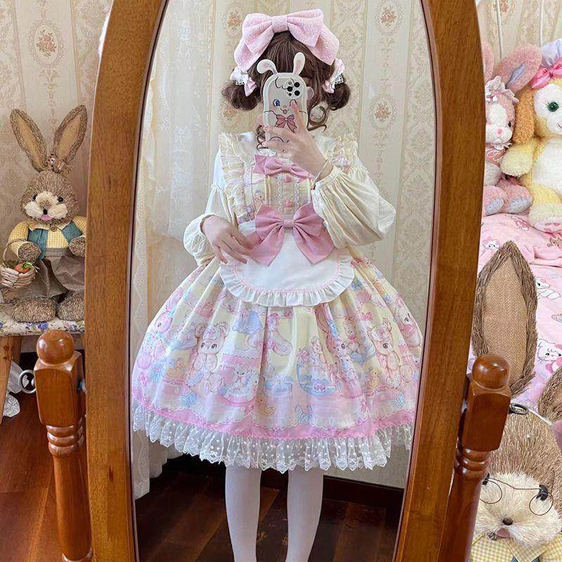 Lolita Cute Design Jsk Sweetheart Rabbit Bear Suspender Lolita Lo Dress Vestidos Elegantes Para Mujer