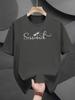 T-shirt with Stylish Cursive Script & Butterfly Print - Black with White Design
