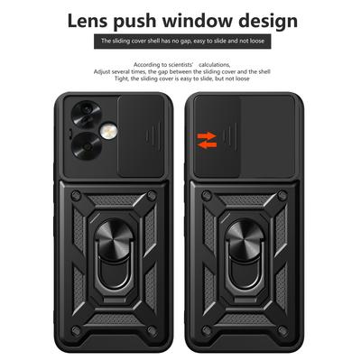 For Oppo A79 5G/A2 5G Case PC+TPU Ring Kickstand Back Cover with Slide Lens Window