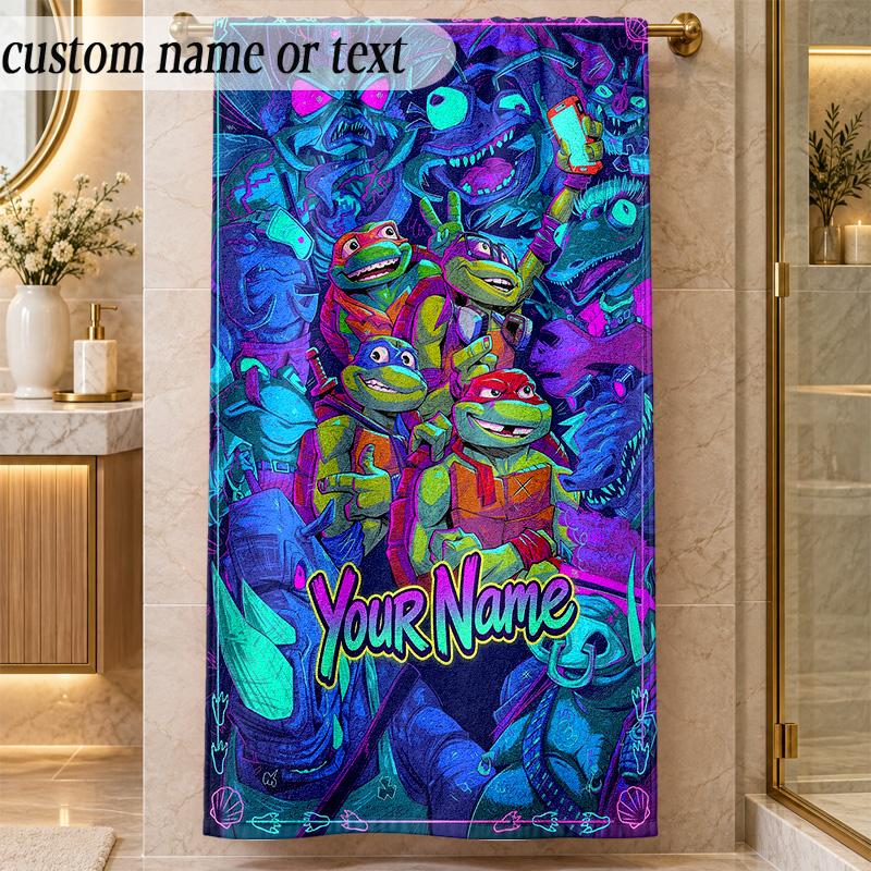 Beach TowelTeenage Mutant Ninja Turtles Custom Name Text Personalized Soft Towel for Beach Pool Indoor Home Decor Gift