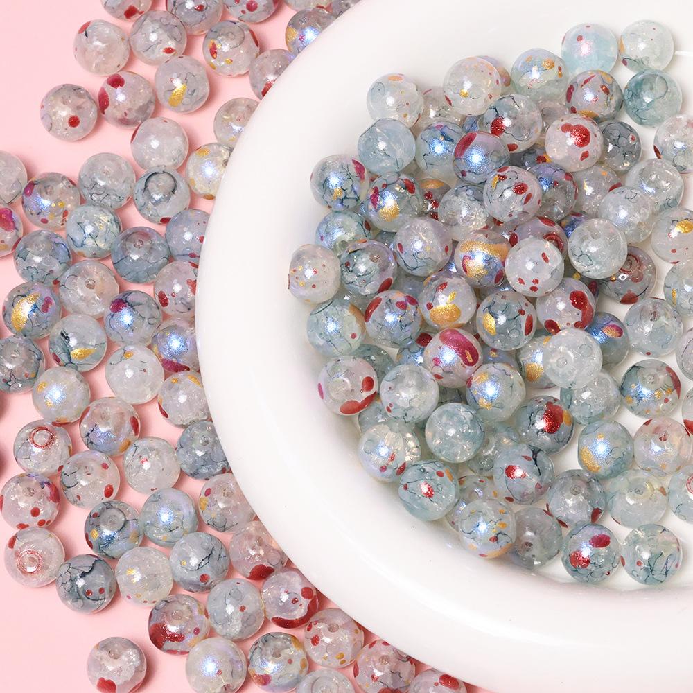 Yori 40pcs 10mm Imitation Crack Glass Beads Round Loose Spacer Beads for Jewelry Making DIY Bracelets Phone Chain Accessories