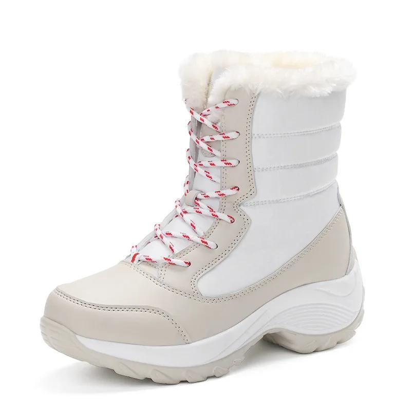 2025 Winter Shoes Women Snow Boots Thick Sole Warm Plush Flat Non-slip Waterproof Brand Ladies Ankle Boots Black White Plus Size 42
