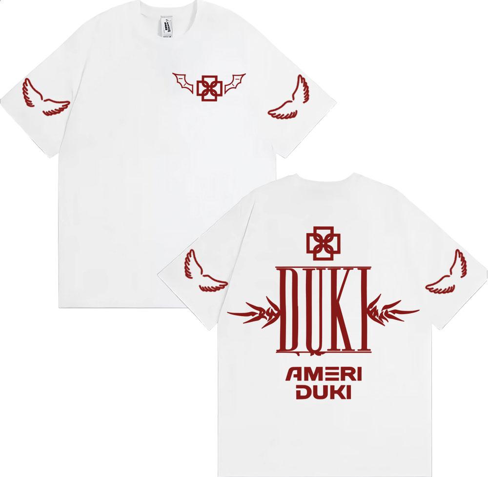 2025 Summer Rapper Duki Ameri World Tour Letter Printed Tshirt Mens Fashion Retro Highquality Cotton Hiphop Loose Tshirt