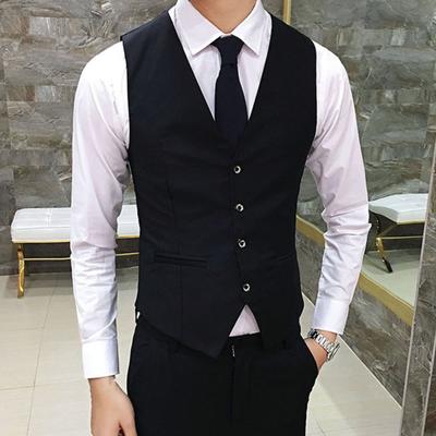 Chaleco de hombre de color liso con cuello en V y botonadura sencilla, chaleco formal de otoño para boda