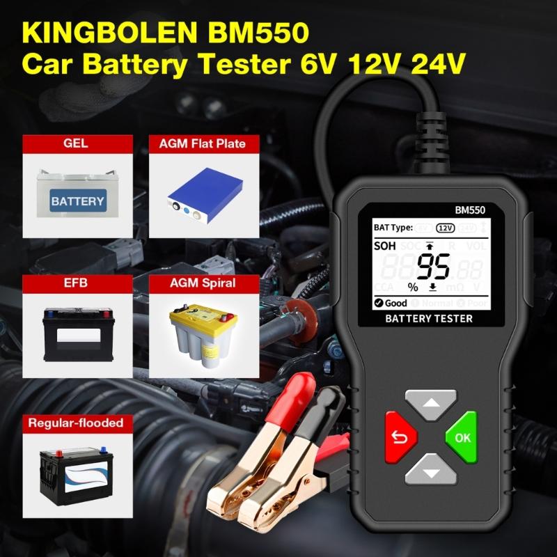 24V 6V 12V Battery Tester BM550 Test Analyzer Diagnostic Tool Detector Accessories Fit for Car Motorcycles Truck Trailer