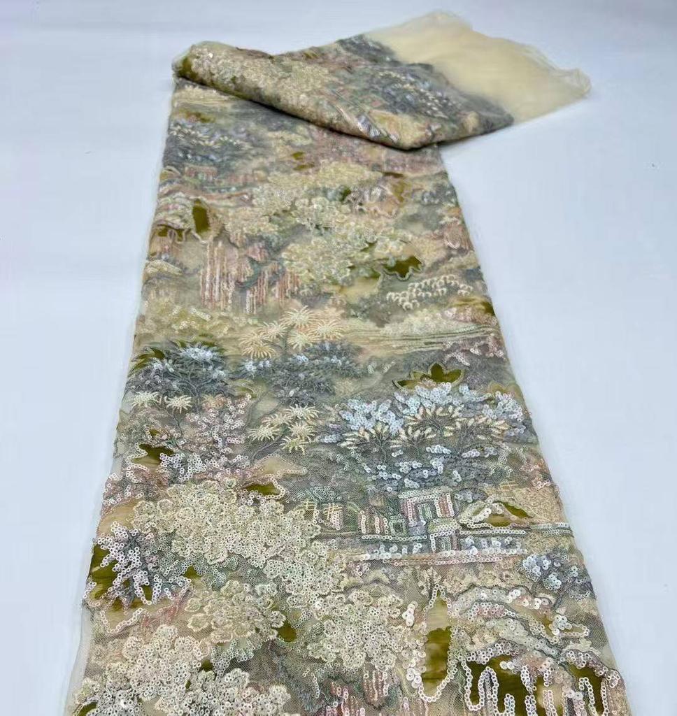 Factory Direct  Landscape Tree Embroidered Fabric Dress Lace Full Width Lace Fabric