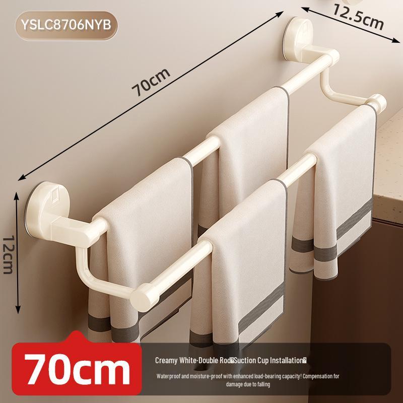 No-Drill Suction Cup Towel Rack: Wall-Mounted Bathroom Organizer with Single/Double Bars.