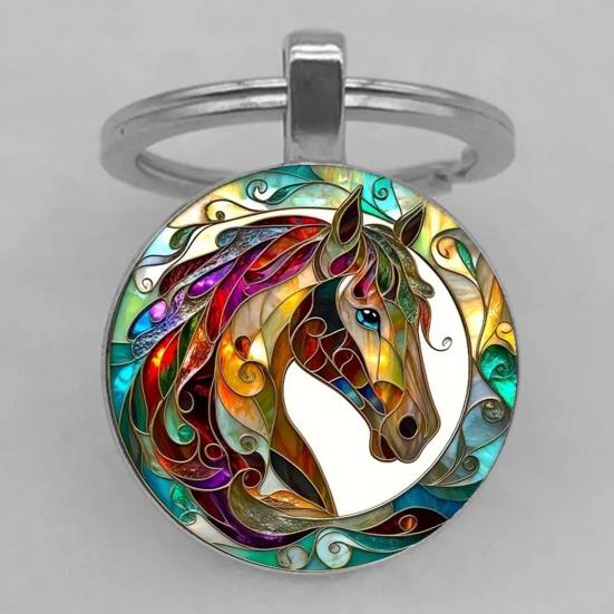 2Pcs Keychain 2D Flat Colorful Horse Pattern Metal Key Ring Rust-Resistant Bright Luster Decorative Bags Cars Wallets Pendant